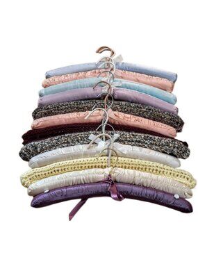 Vintage Lot of 12 Adult Padded Clothes Hangers Satin & Crocheted